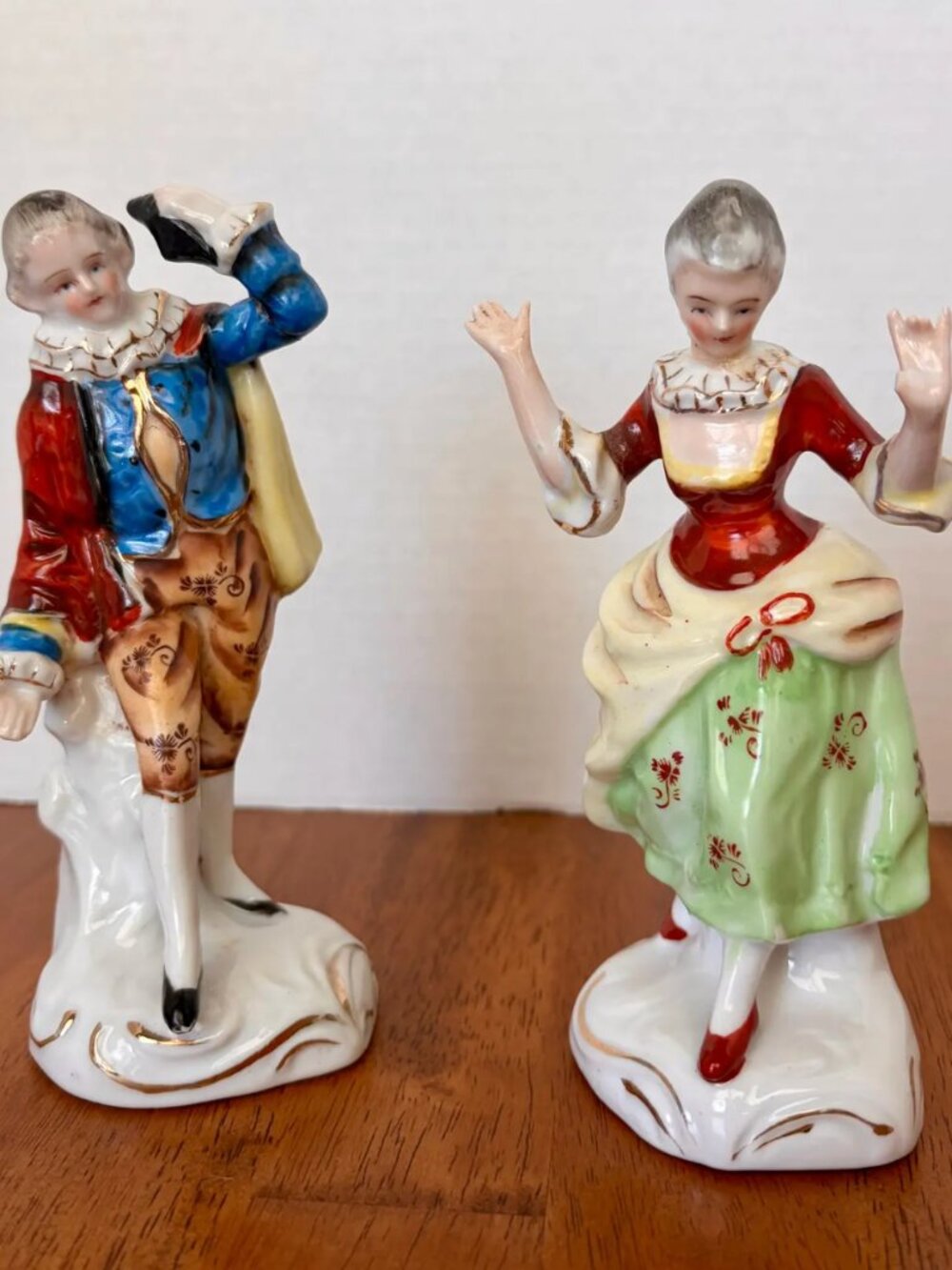 Vintage Occupied Japan Porcelain Colonial Dancing Couple Figurines, Hand-Painted